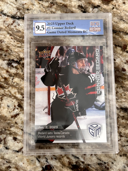 2023 Upper Deck "Game dated moments" CONNOR BEDARD rookie RC Graded 9.5