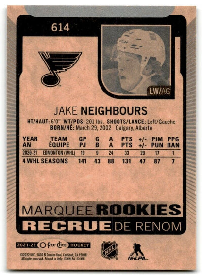 2021-22 Upper Deck 2021-22 O-Pee-Chee Update Jake Neighbours Rookie St. Louis