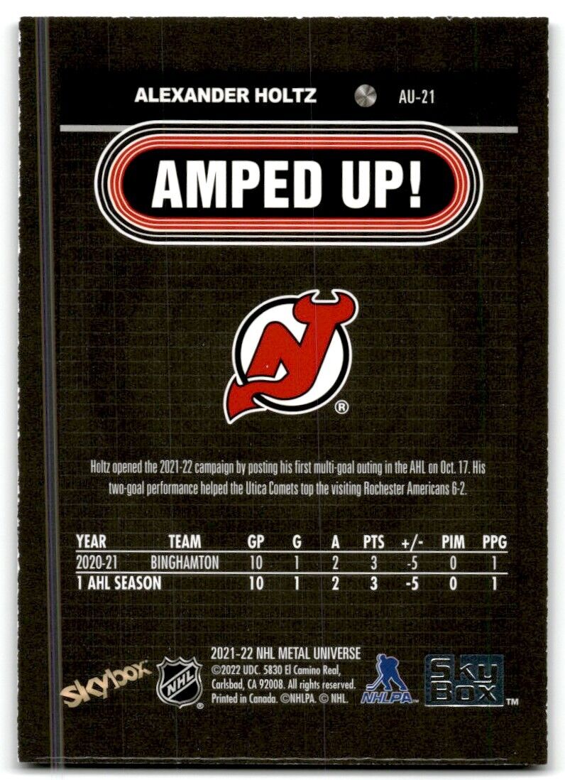 2021-22 Skybox Metal Universe Amped Up Alexander Holtz New Jersey Devils #AU-21