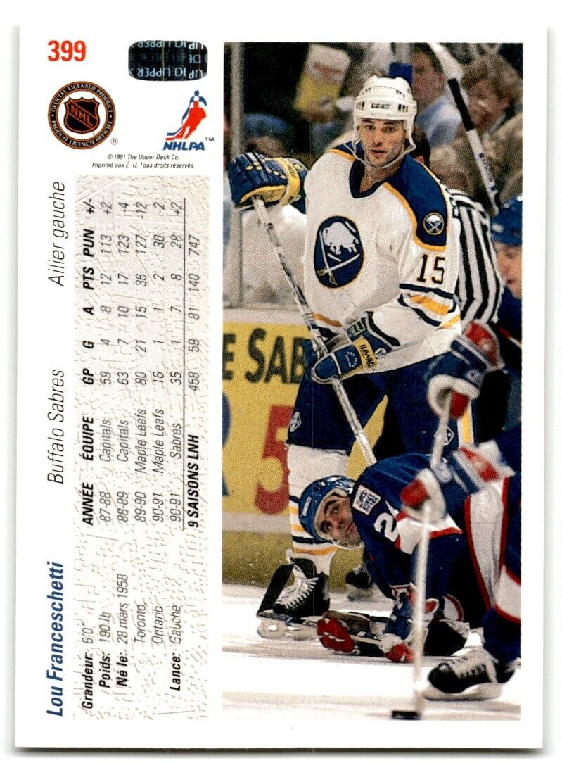 1991-92 Upper Deck Lou Franceschetti Buffalo Sabres #399