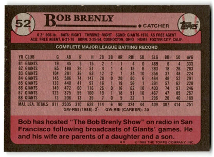 1989 Topps Bob Brenly San Francisco Giants #52