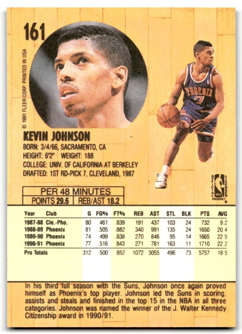 1991-92 Fleer Kevin Johnson Phoenix Suns #161