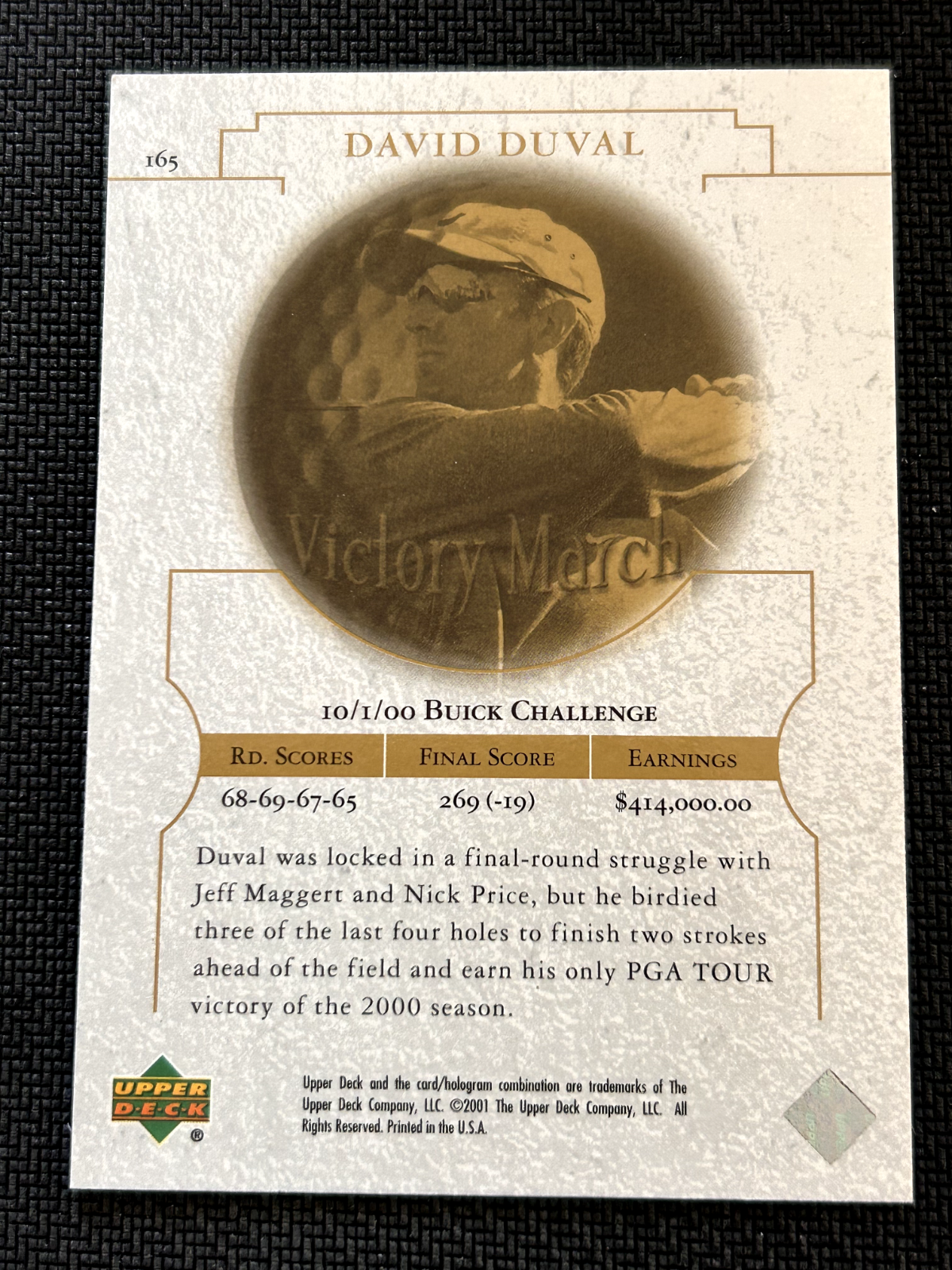 2001 Upper Deck Golf Trading Cards #165 David Duval Victory March