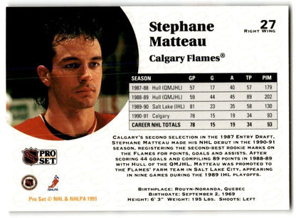 1991-92 Pro Set Stephane Matteau Calgary Flames #27