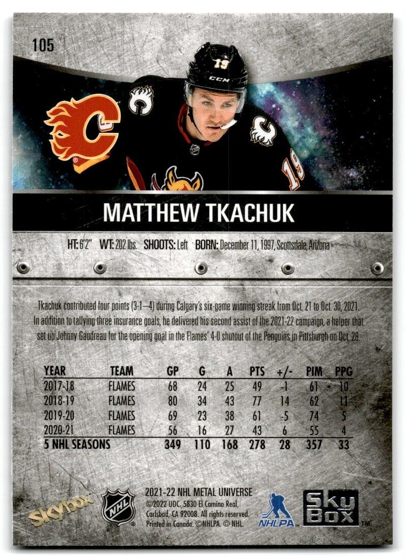 2021-22 Skybox Metal Universe Matthew Tkachuk Calgary Flames #105