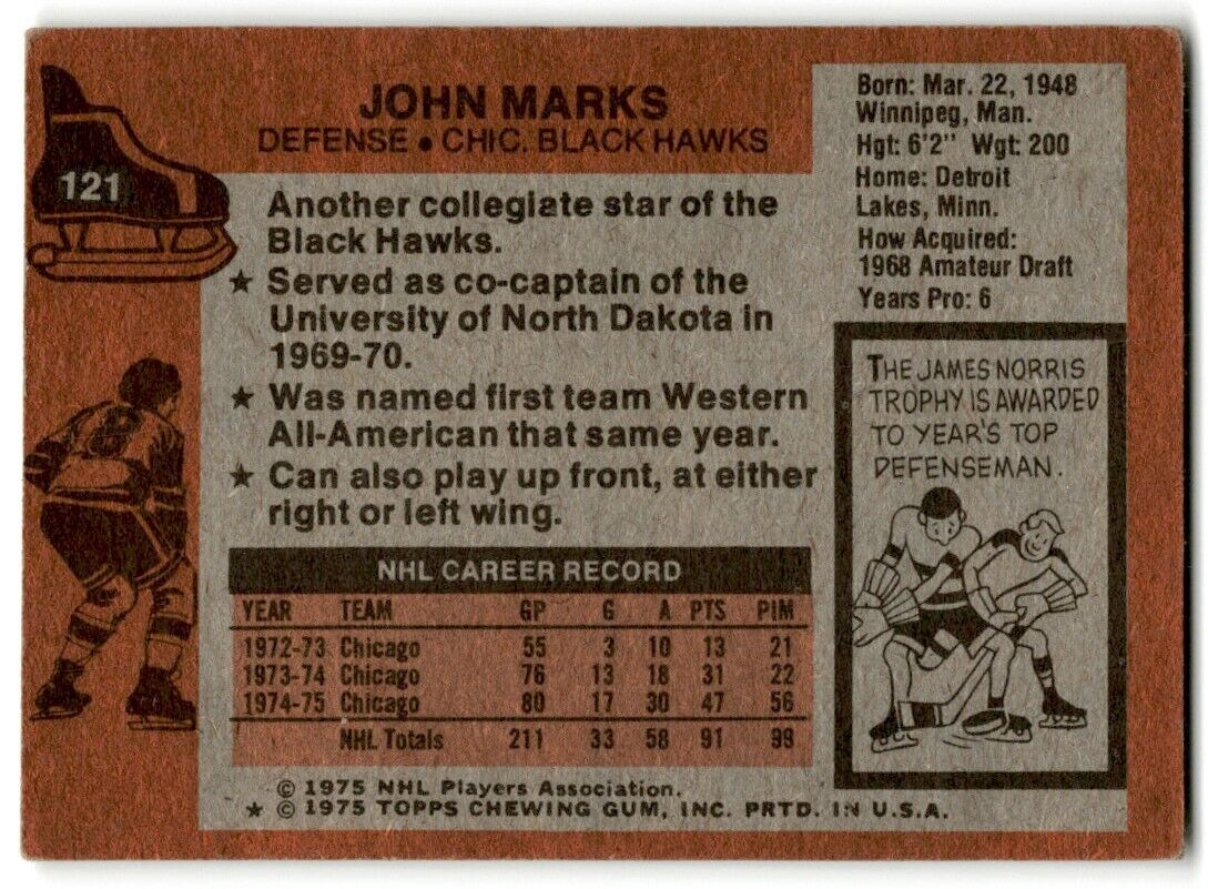 1975-76 Topps John Marks Chicago Blackhawks #121