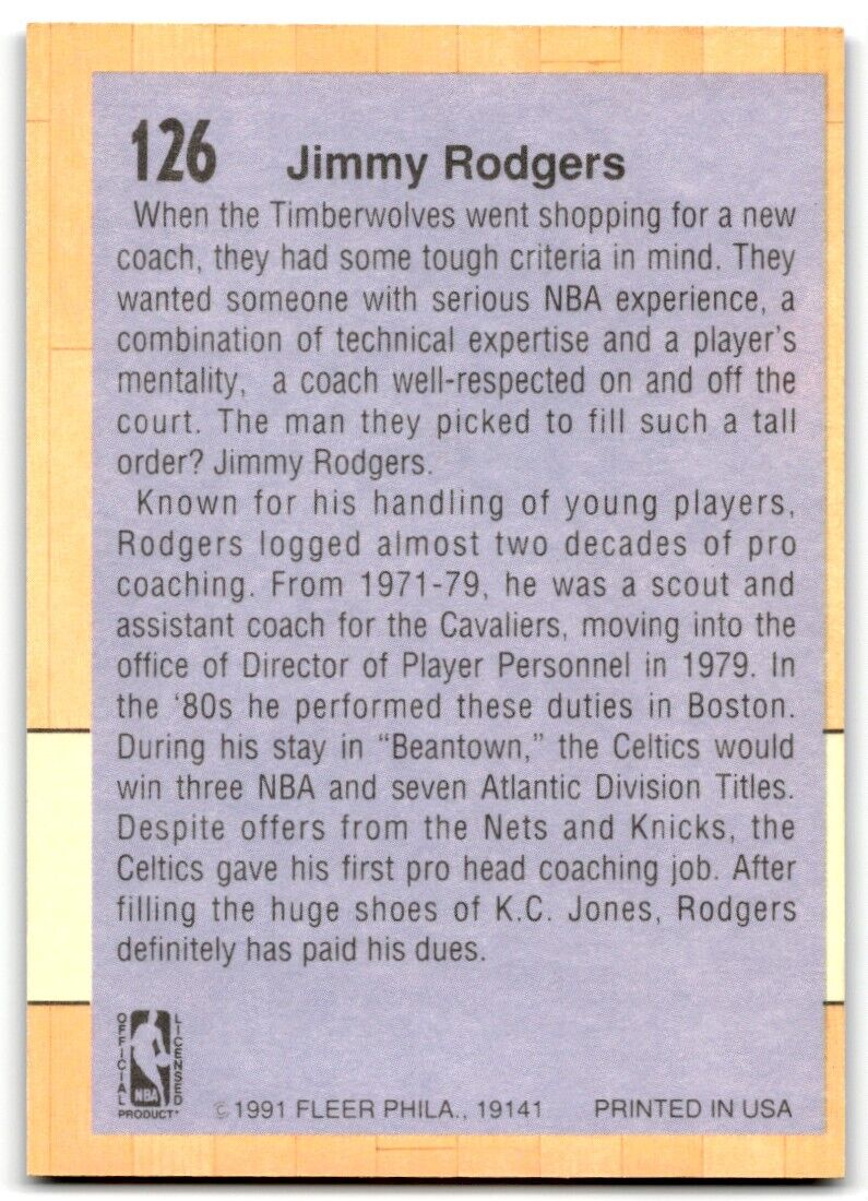 1991-92 Fleer Jimmy Rodgers Minnesota Timberwolves #126