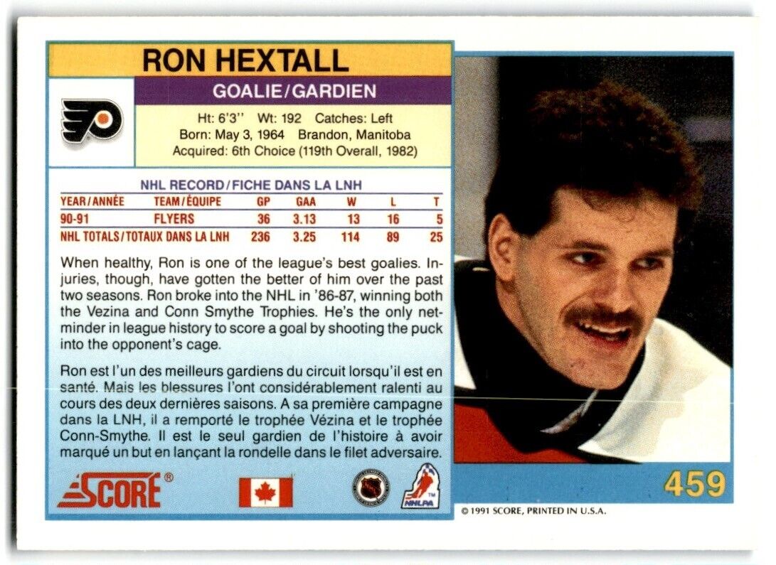 1991-92 Score Canadian Bilingual Ron Hextall Philadelphia Flyers #459