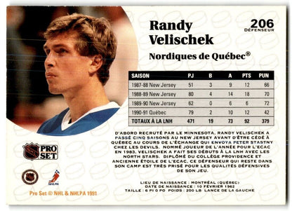 1991-92 Pro Set Randy Velischek Quebec Nordiques #206