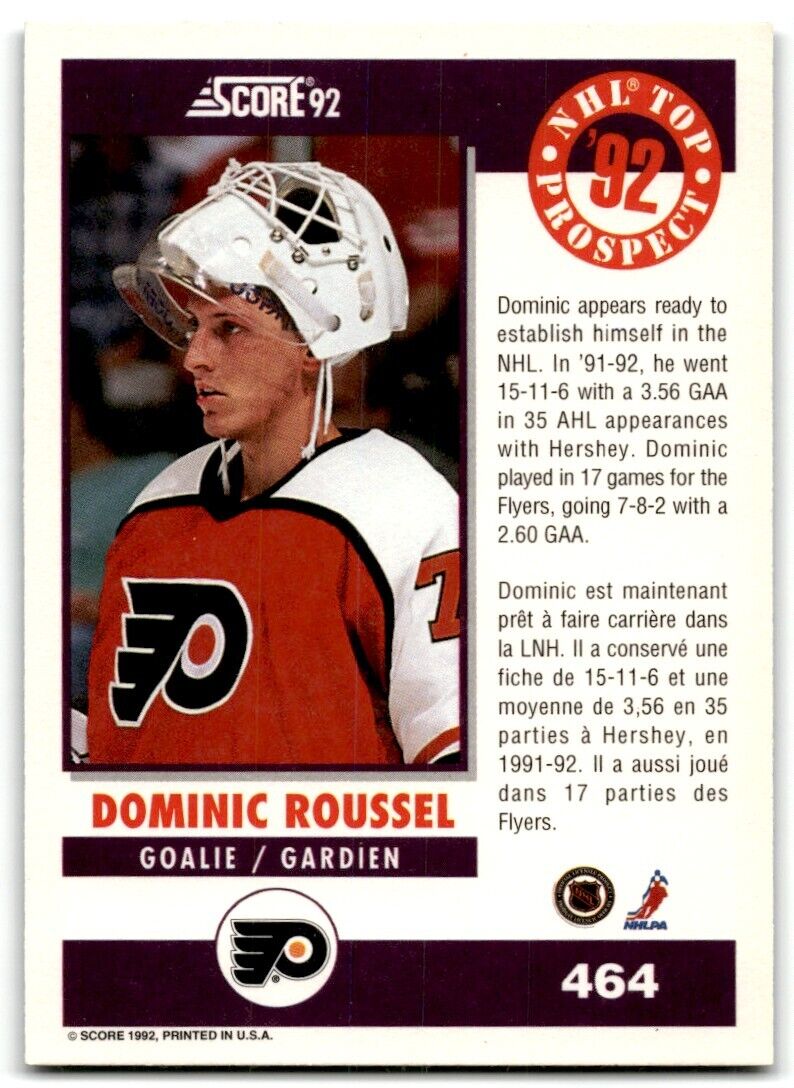 1992-93 Score Canadian Dominic Roussel Philadelphia Flyers #464