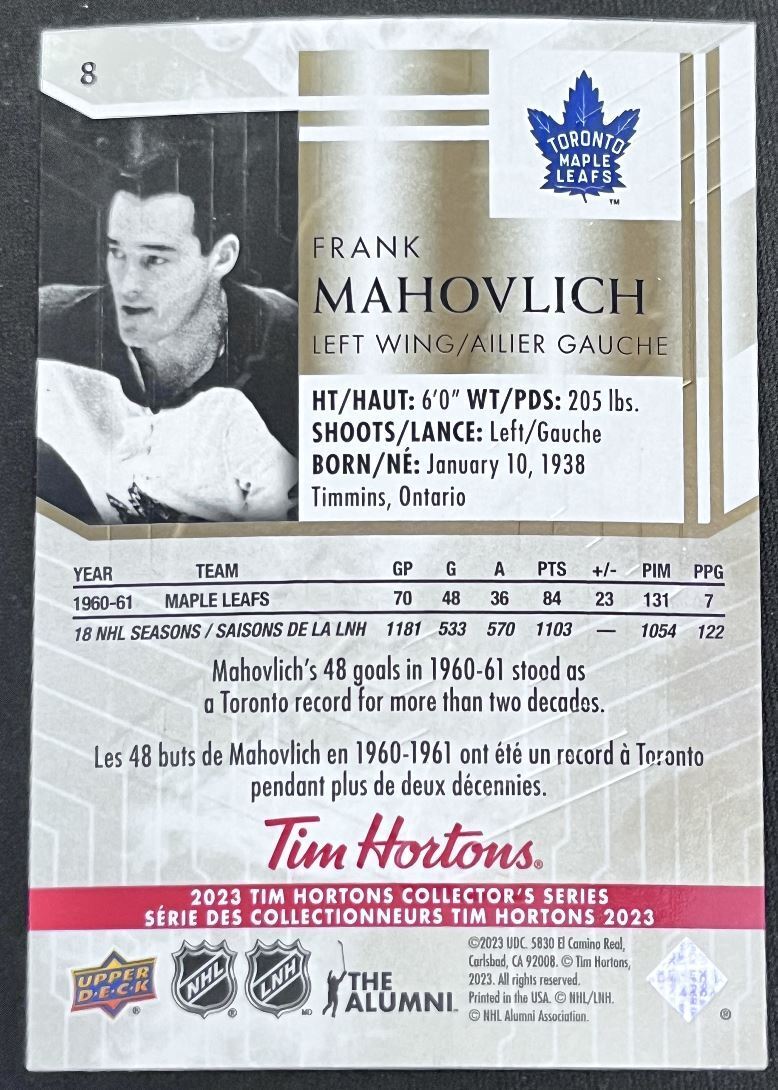 2023-24 Upper Deck Tim Hortons Legends Tim Horton Frank Mahovlich/Don Awrey