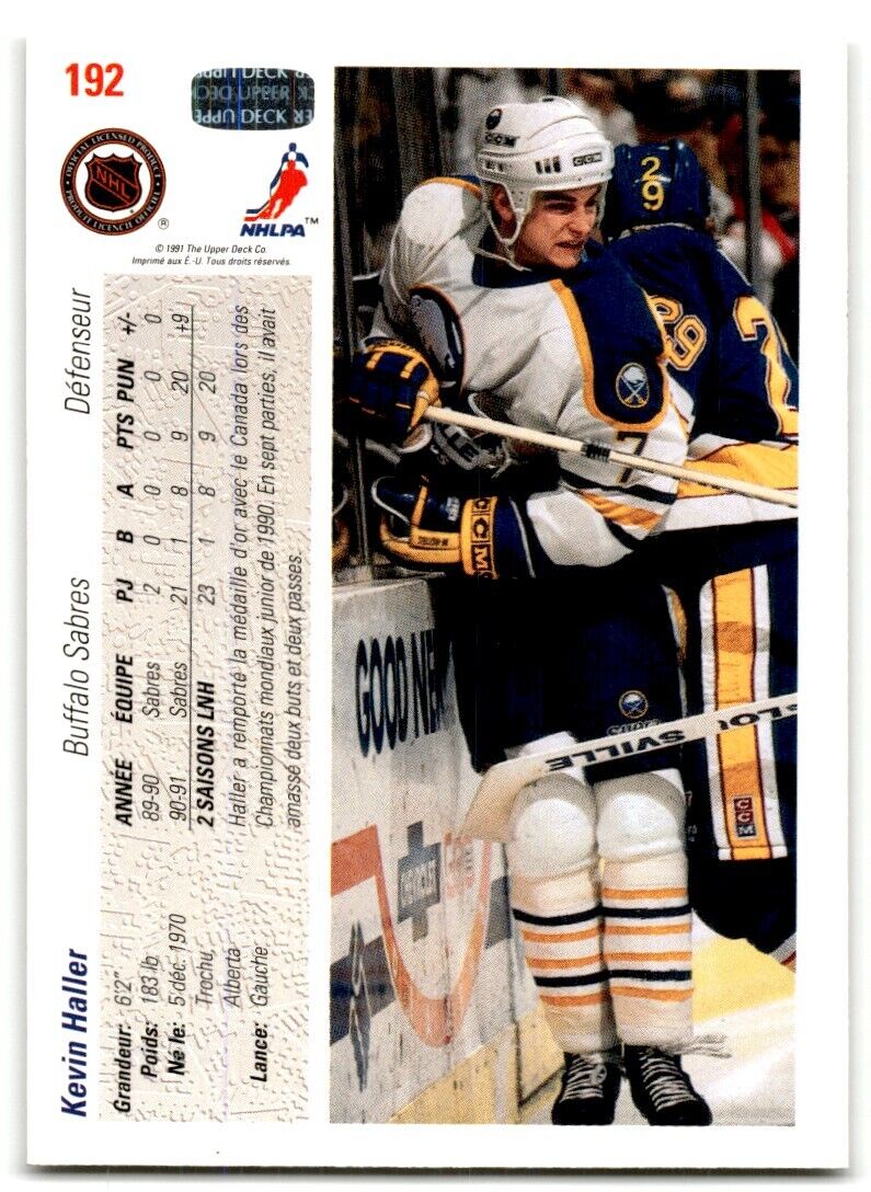 1991-92 Upper Deck French Kevin Haller Rookie Buffalo Sabres #192