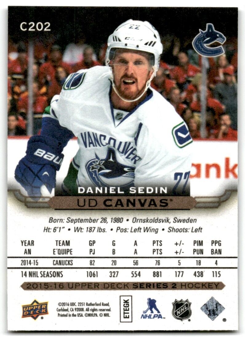 2015-16 Upper Deck UD Canvas Daniel Sedin Vancouver Canucks #C202