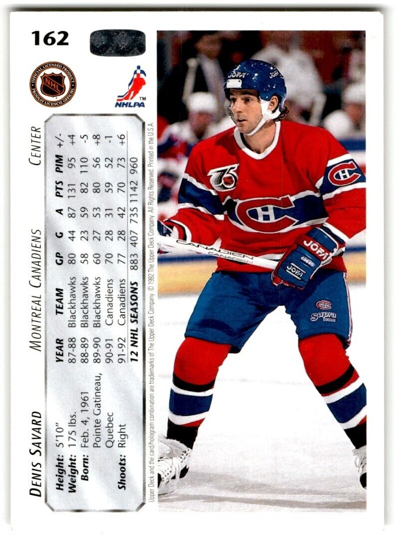 1992-93 Upper Deck Denis Savard Montreal Canadiens #162