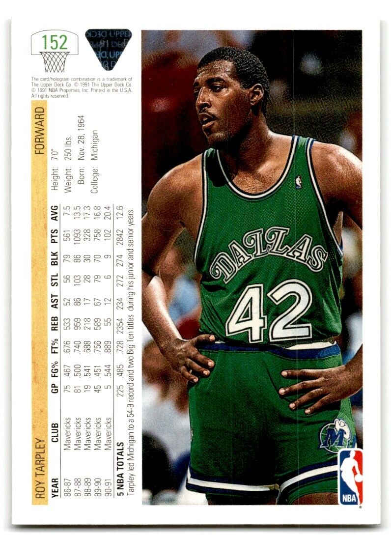 1991-92 Upper Deck Roy Tarpley Dallas Mavericks #152