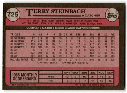 1989 Topps Terry Steinbach Oakland Athletics #725