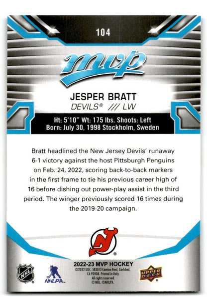 2022-23 Upper Deck MVP Jesper Bratt New Jersey Devils #104