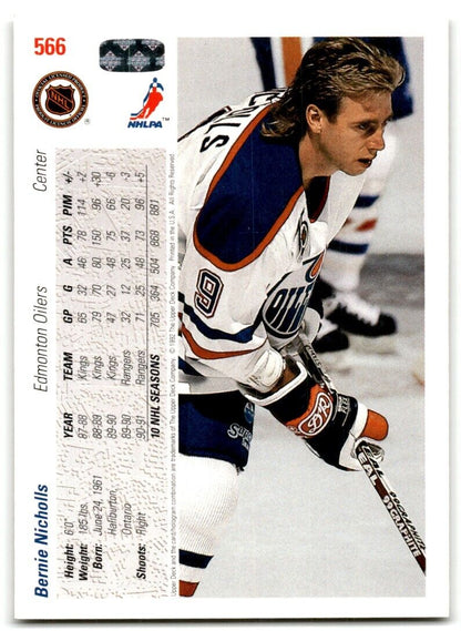 1991-92 Upper Deck Bernie Nicholls Edmonton Oilers #566