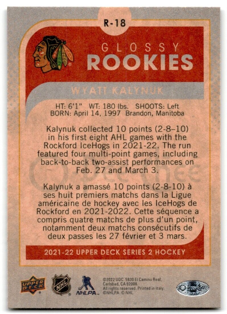 2021-22 O-Pee-Chee Wyatt Kalynuk Rookie Chicago Blackhawks #R-18