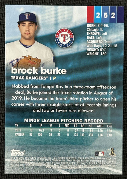 2020 Topps Stadium Club Brock Burke Rookie Texas Rangers #252