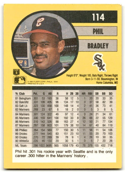 1991 Fleer Phil Bradley Chicago White Sox #114