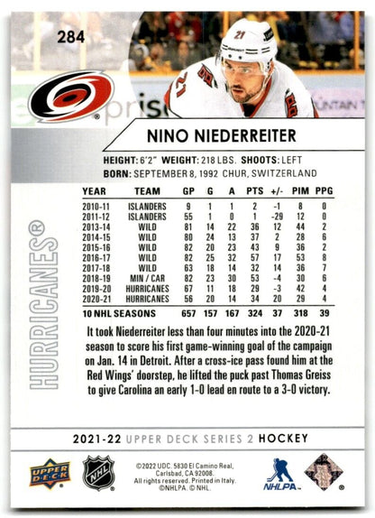 2021-22 Upper Deck Nino Niederreiter Carolina Hurricanes #284