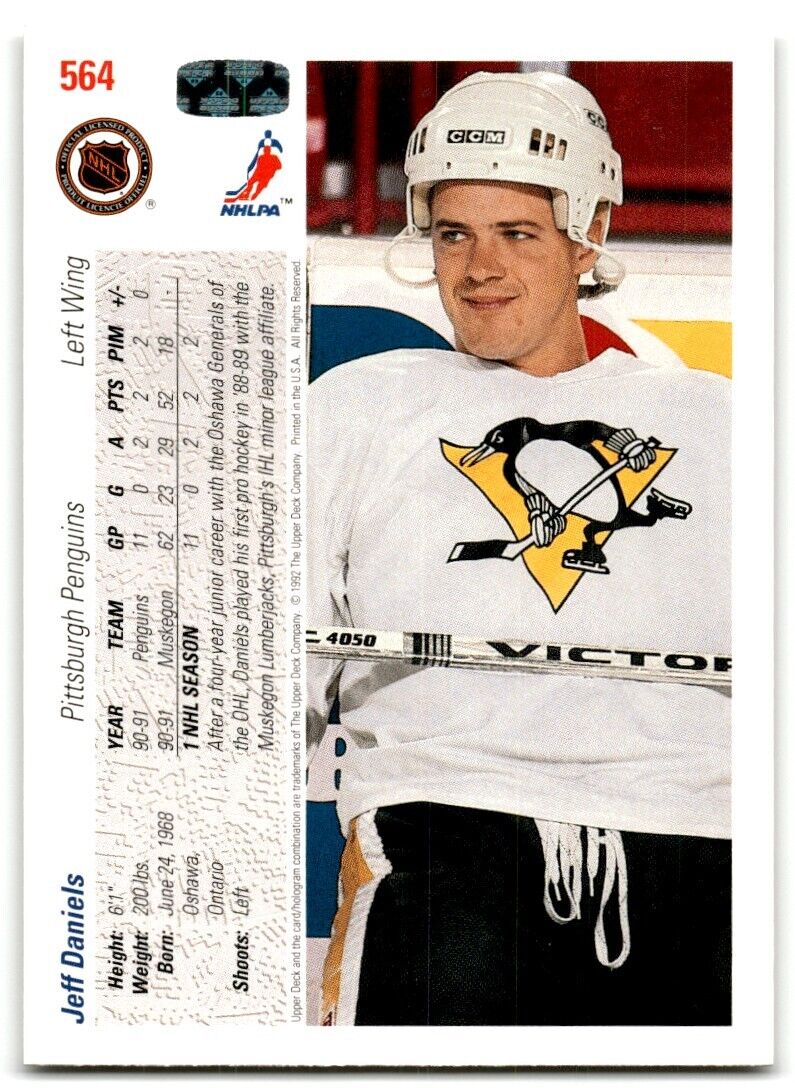 1991-92 Upper Deck Jeff Daniels Rookie Pittsburgh Penguins #564