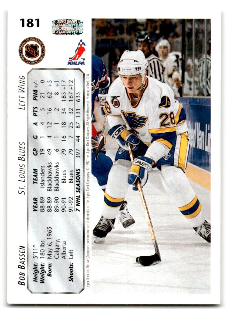 1992-93 Upper Deck Bob Bassen St. Louis Blues #181