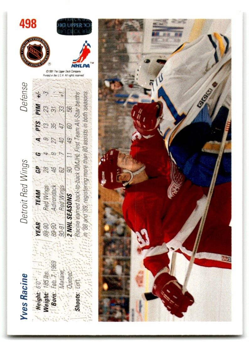 1991-92 Upper Deck Yves Racine Detroit Red Wings #498