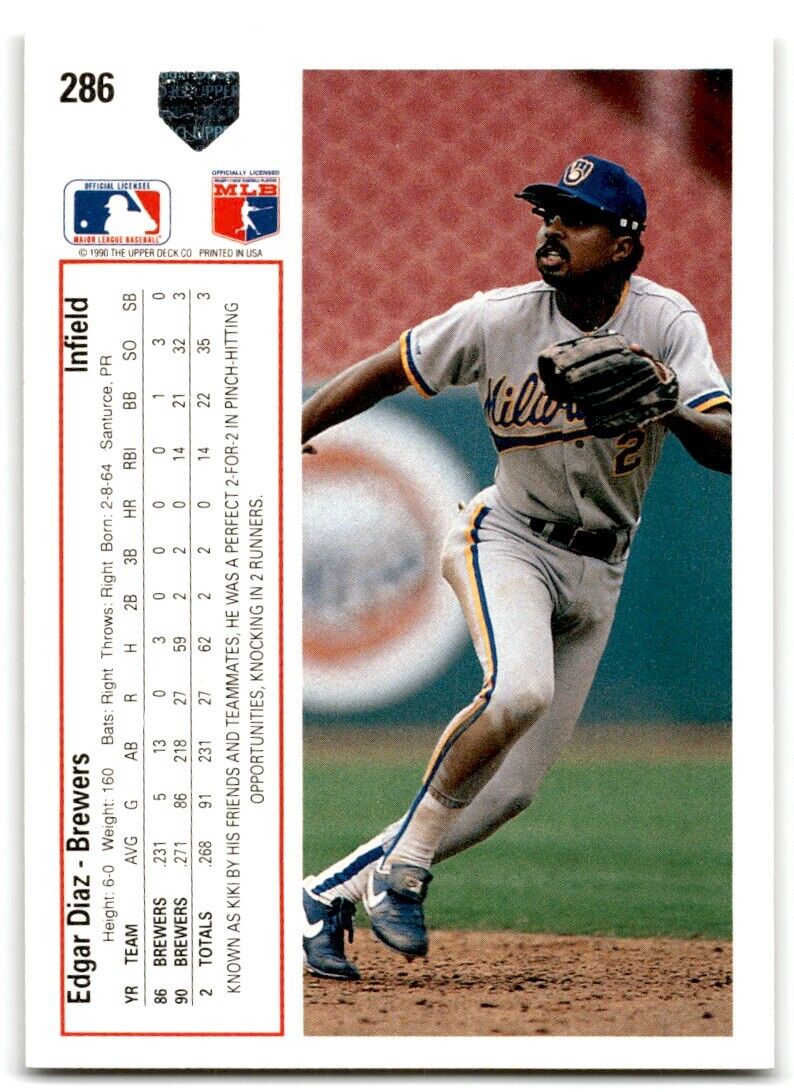 1991 Upper Deck Edgar Diaz Milwaukee Brewers #286