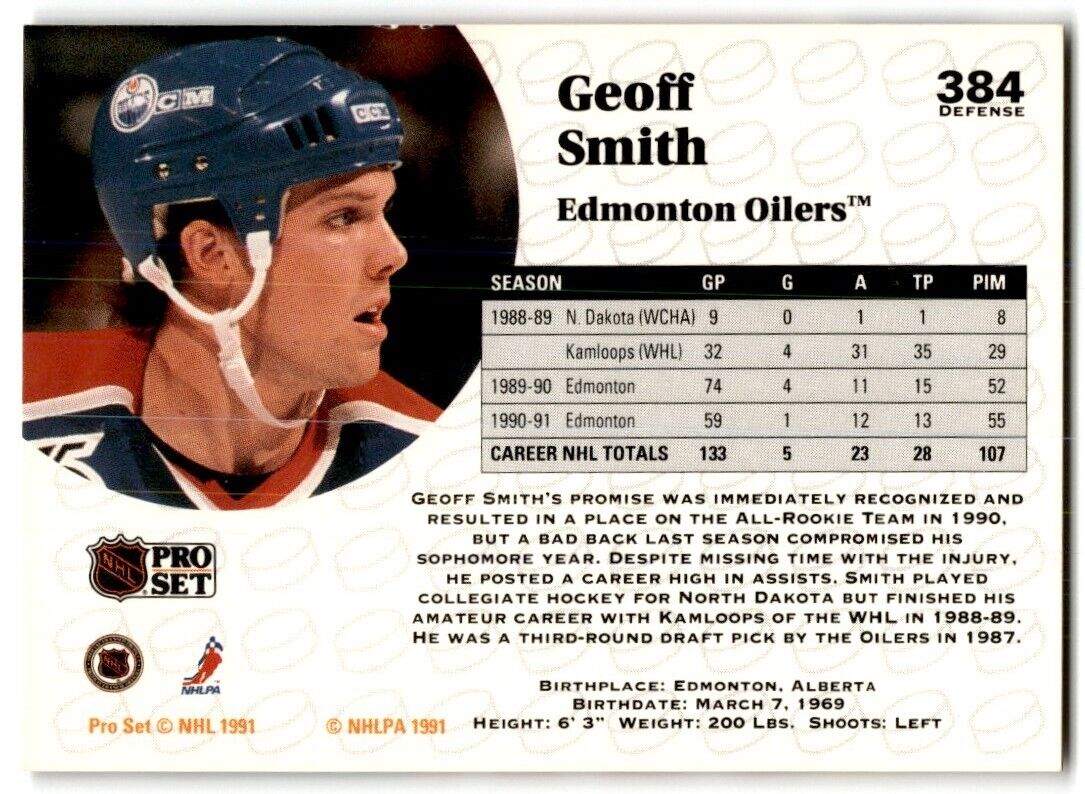 1991-92 Pro Set Geoff Smith Edmonton Oilers #384