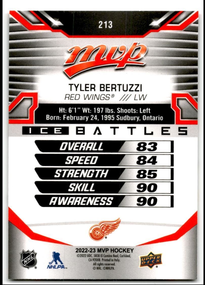 2022-23 Upper Deck MVP Ice Battles Tyler Bertuzzi Detroit Red Wings #213