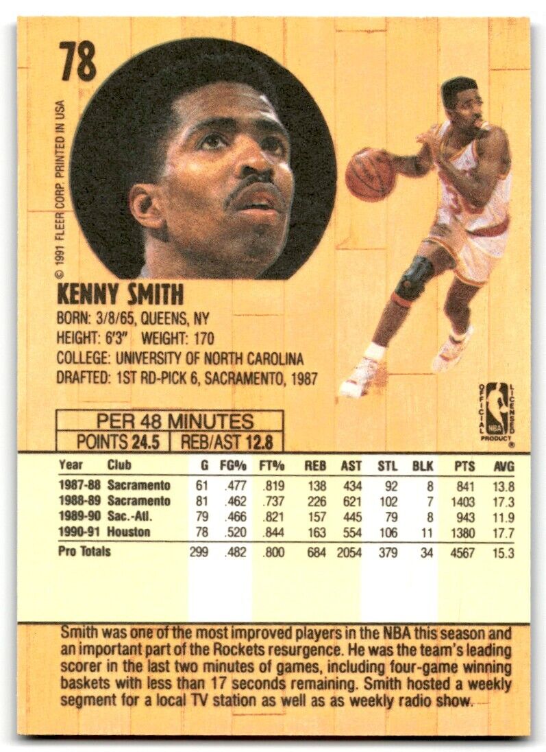 1991-92 Fleer Kenny Smith Houston Rockets #78