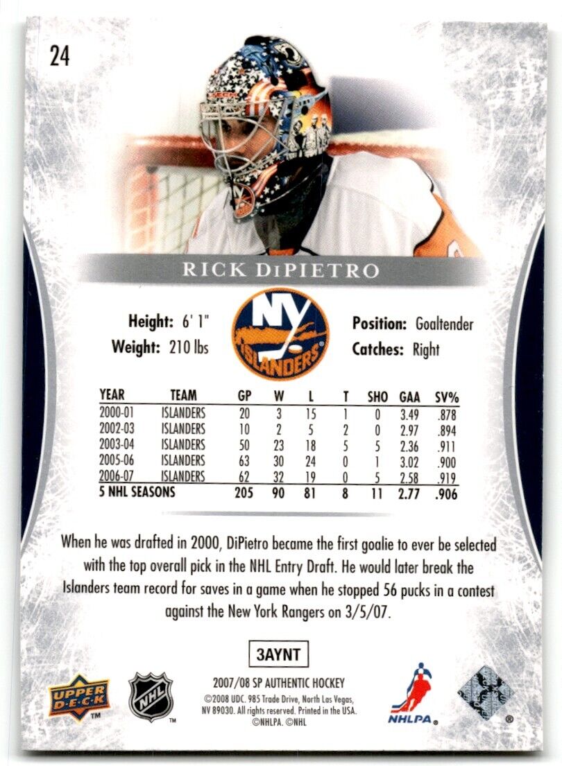 2007-08 SP Authentic Rick DiPietro New York Islanders #24