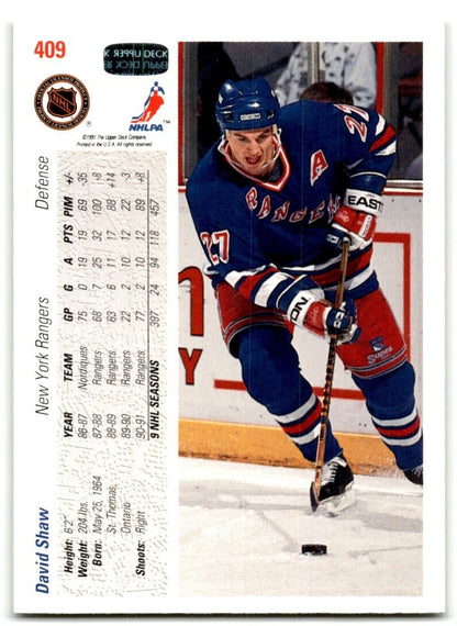 1991-92 Upper Deck David Shaw New York Rangers #409