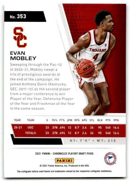 2021-22 Panini Chronicles Playoff Draft Picks Evan Mobley USC Trojans #353