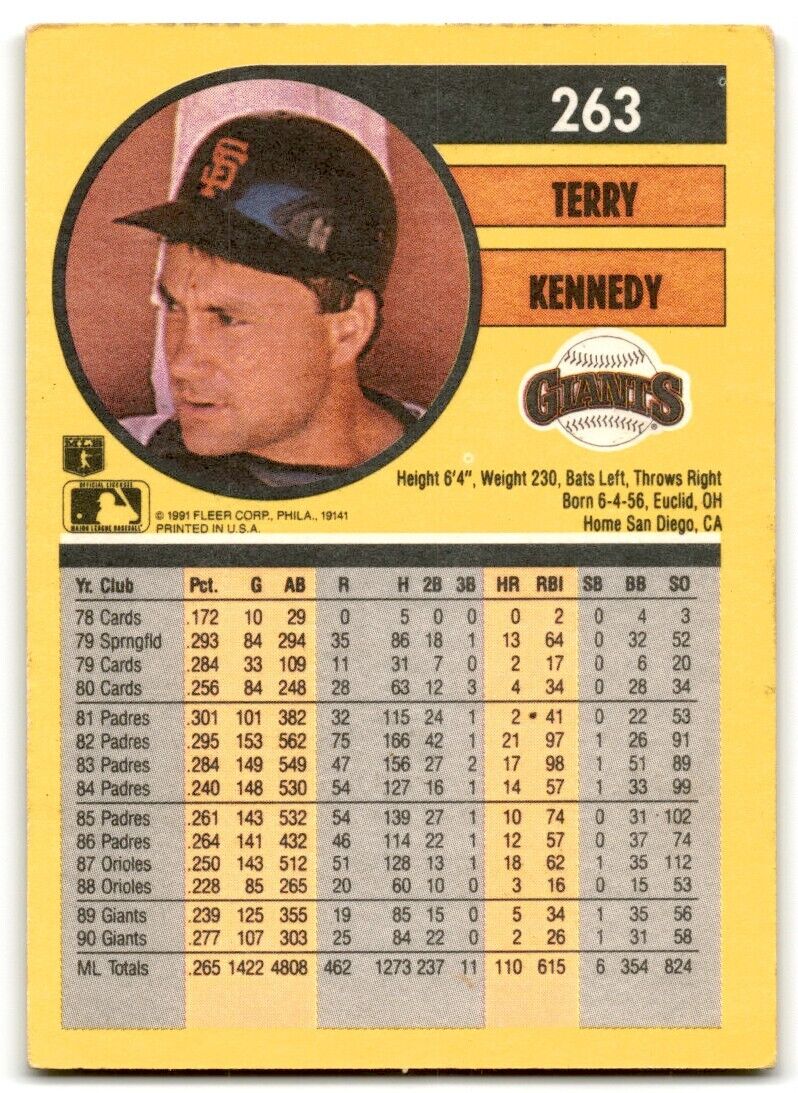 1991 Fleer Terry Kennedy San Francisco Giants #263