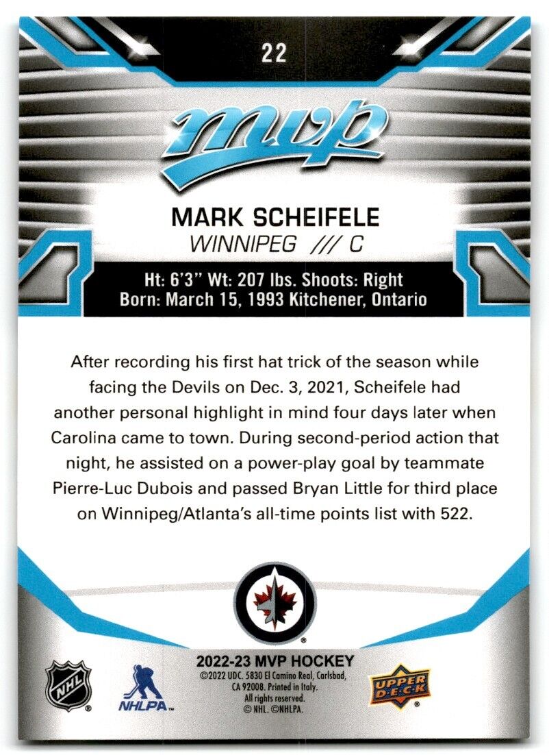 2022-23 Upper Deck MVP Mark Scheifele Winnipeg Jets #22