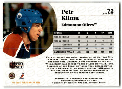 1991-92 Pro Set Petr Klima Edmonton Oilers #72