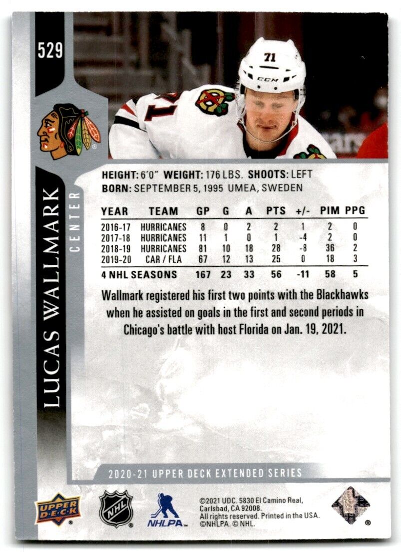 2020-21 Upper Deck Lucas Wallmark Chicago Blackhawks #529