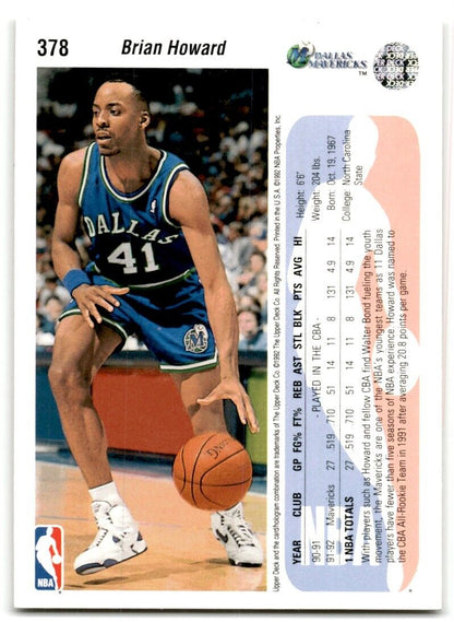 1992-93 Upper Deck Brian Howard Rookie Dallas Mavericks #378