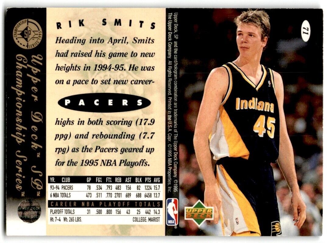 1995-96 SP Championship Series 1995 Rik Smits Indiana Pacers #71