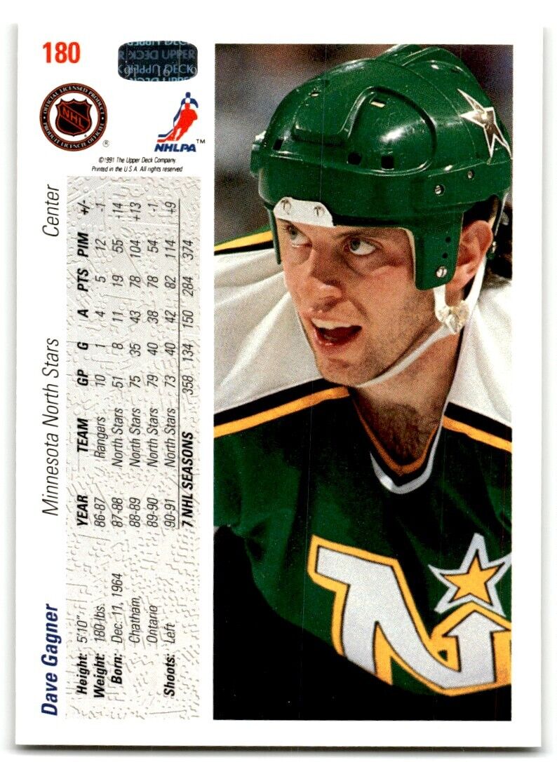 1991-92 Upper Deck Dave Gagner Minnesota North Stars #180