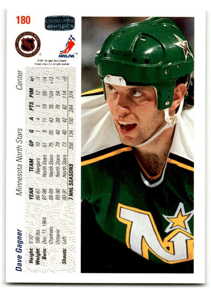 1991-92 Upper Deck Dave Gagner Minnesota North Stars #180