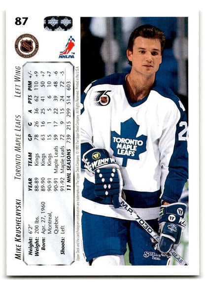 1992-93 Upper Deck Mike Krushelnyski Toronto Maple Leafs #87