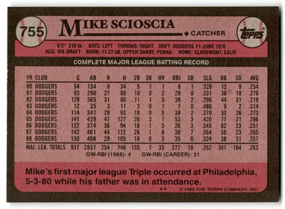 1989 Topps Mike Scioscia Los Angeles Dodgers #755