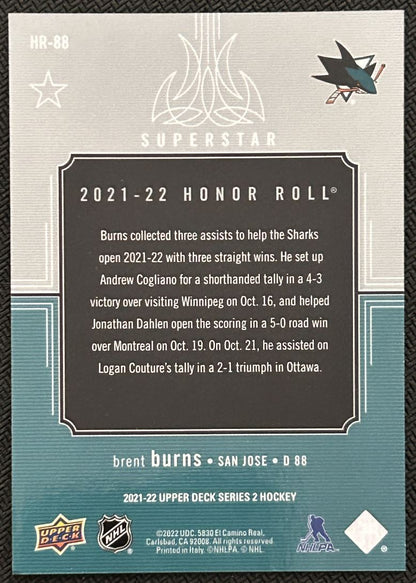 2021-22 Upper Deck Honor Roll Brent Burns San Jose Sharks #HR-88