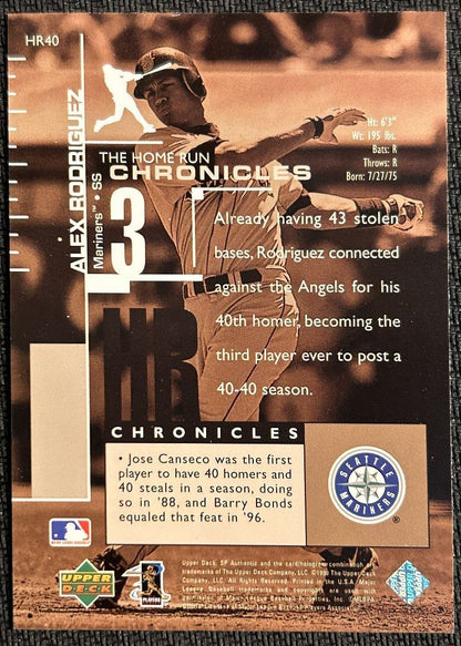 1999 SP Authentic Home Run Chronicles Alex Rodriguez Seattle Mariners #HR40