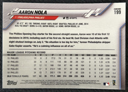 2020 Topps Chrome Aaron Nola Philadelphia Phillies #199