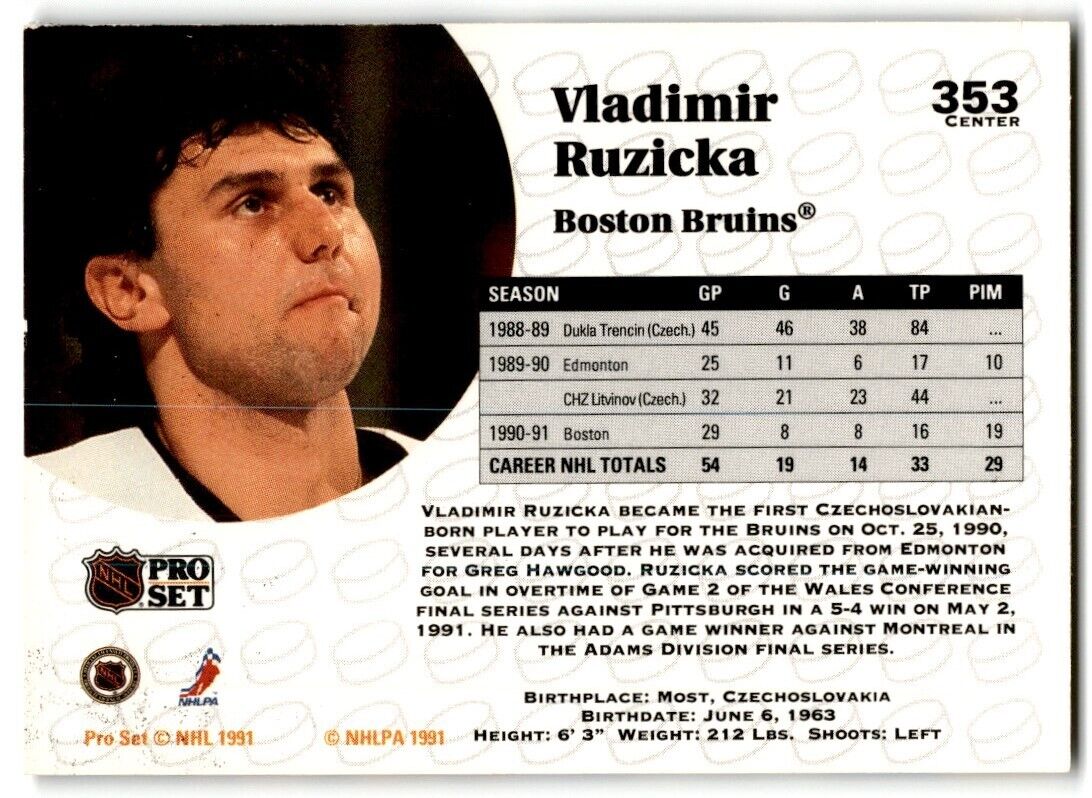 1991-92 Pro Set Vladimir Ruzicka Boston Bruins #353